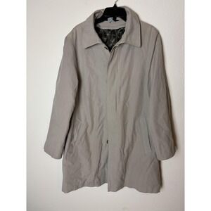 Stafford Coat Mens Medium Gray Button‎ Front Quilted Lined Classic Trench Jacket